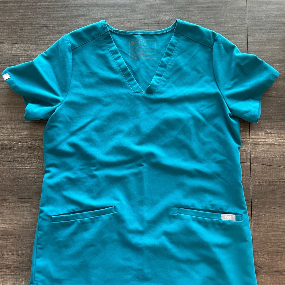 Figs Blue Short Sleeve Crew Neck Tee